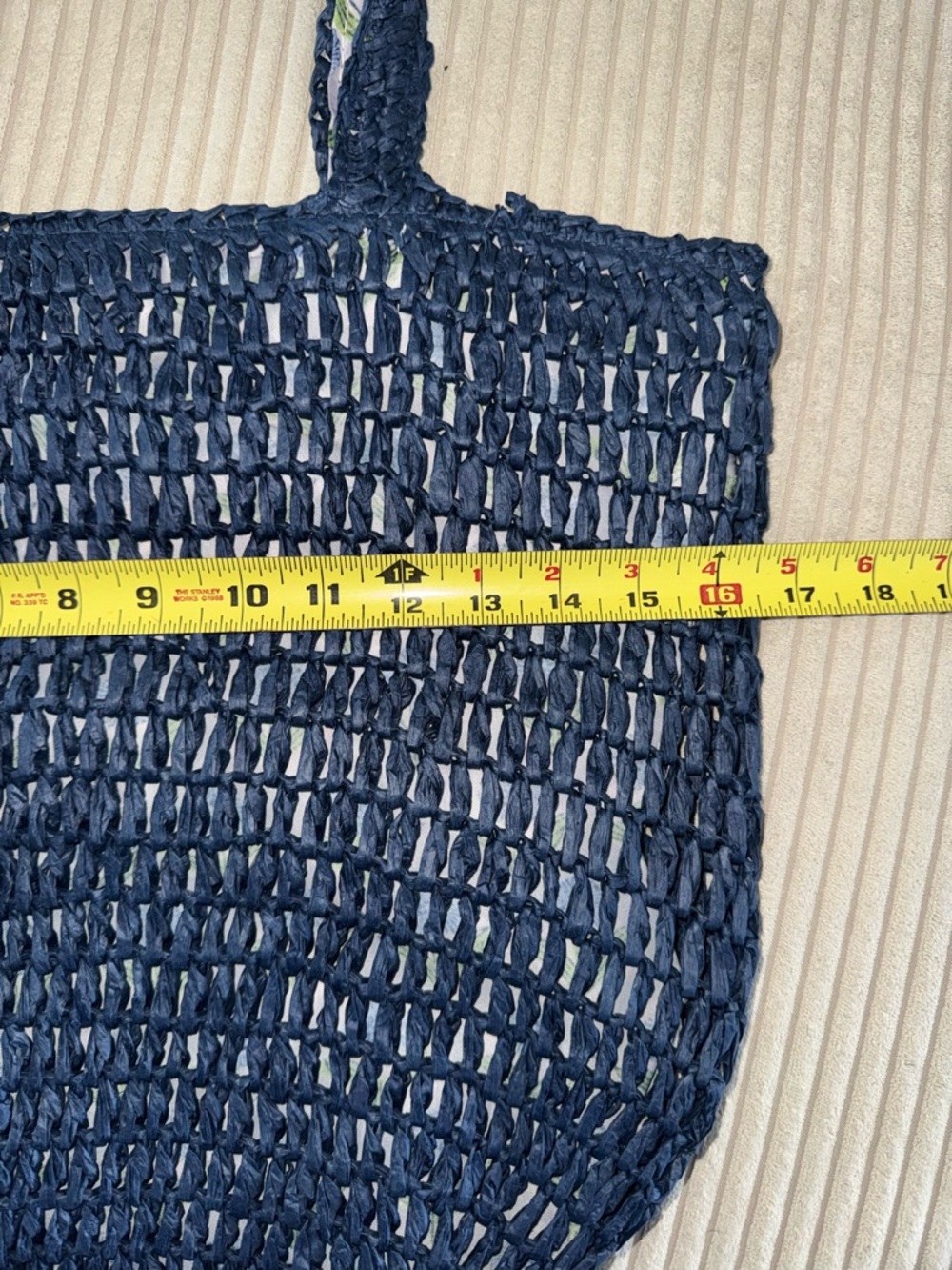 johnnie-O Navy Woven Straw Tote with Floral-Trim Handles - Picture 2 of 9